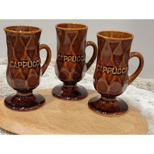 Vintage Pedestal MCM Cappuccino Coffee Mug Cup, Brown 4-ounce, D Handle, Set of